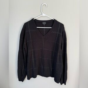 Worthington Women’s Windowpane metallic Black V-neck Knit Sweater XL